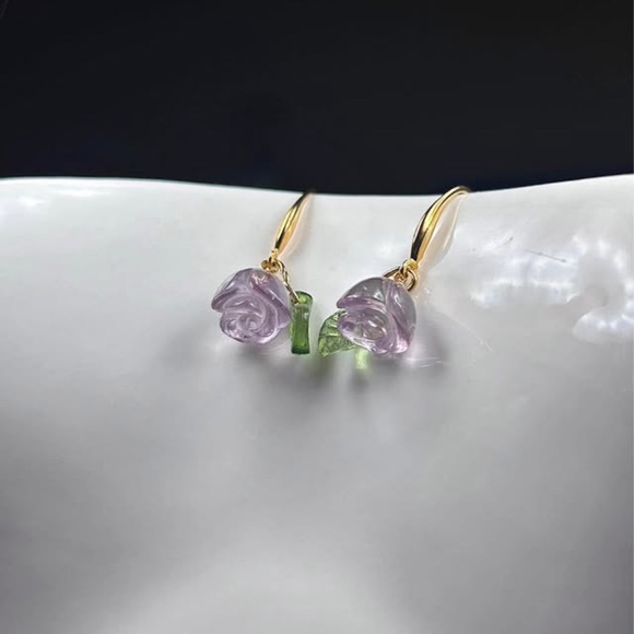 Jewelry - Dainty Amethyst Rose s925 Silver Dangle Earrings